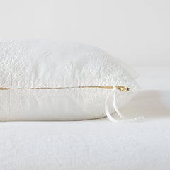 Side and zipper view of the Ines lumbar pillow in winter white from Bella Notte Linens.