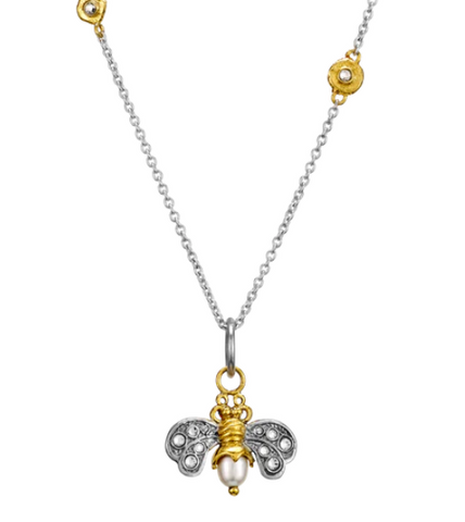 Crystal Honeypearl Bee Charm Necklace