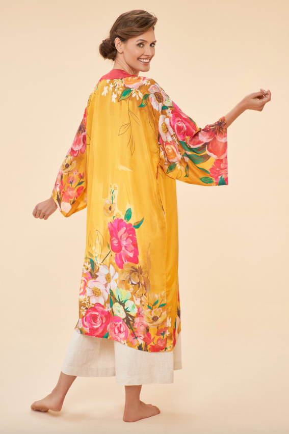 Impressionist Floral Kimono Gown in Mustard from Powder