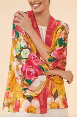 Impressionist Floral Kimono Jacket in Mustard from Powder