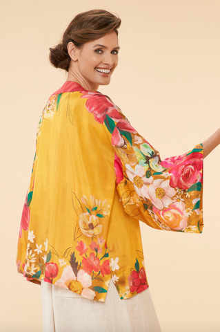 Impressionist Floral Kimono Jacket - Mustard