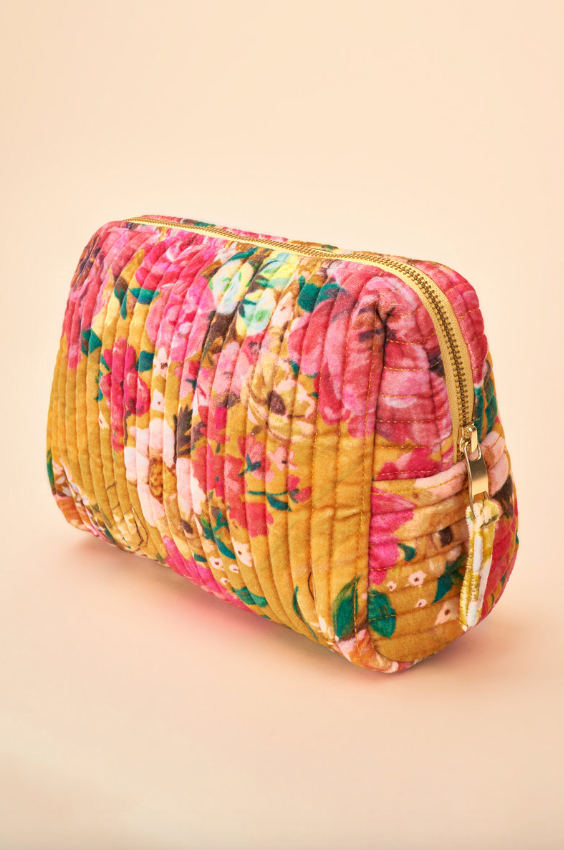 Impressionist Floral Quilted Washbag in Mustard from Powder