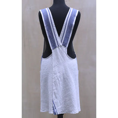Linen Cross Back Apron with 2 pockets with Light Natural with Blue Stripes from Linen Casa