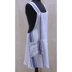 Linen Cross Back Apron with 2 pockets with Light Natural with Blue Stripes from Linen Casa