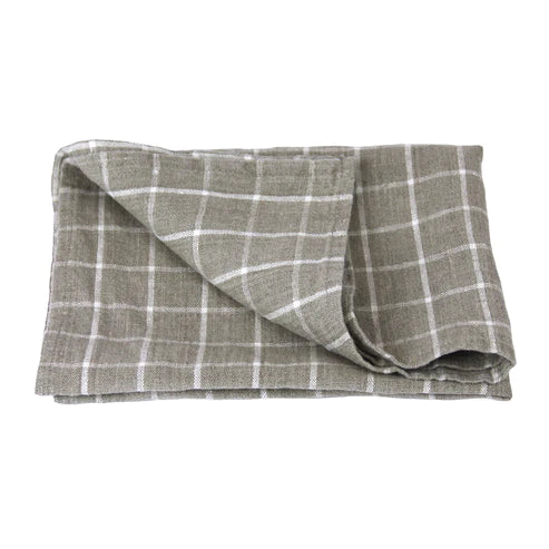 Linen Hand Towel Stonewashed in Natural White Small Squares from Linen Casa