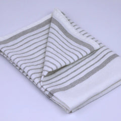 Linen Hand Towel in Stonewashed with White with Light Natural Stripes 2 from Linen Casa