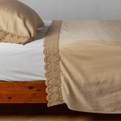 Madera Luxe Flat Sheet with Donella Lace from Bella Notte Linens in the color Honeycomb.
