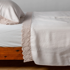 Madera Luxe Flat Sheet with Donella Lace from Bella Notte Linens in the color Pearl.