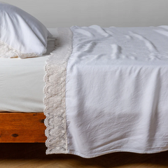 Madera Luxe Flat Sheet with Donella Lace from Bella Notte Linens in the color White.