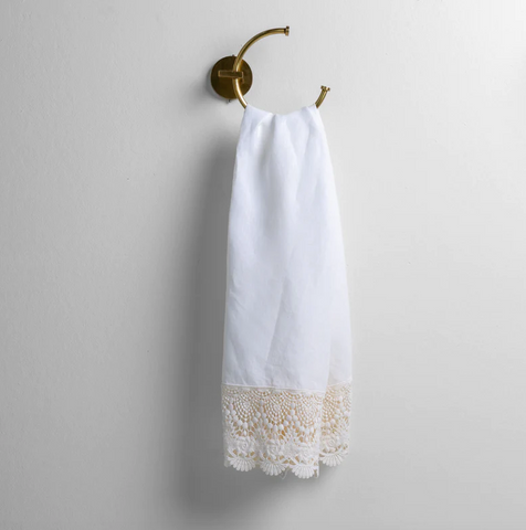 Linen Guest Towel with Mattine Lace Trim - White