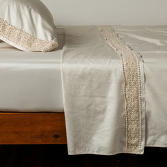 Bria Flat Sheet with Novola Lace from Bella Notte Linens in the color Natural.