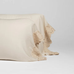 Madera Luxe Pillowcase with Donella Lace from Bella Notte Linens in the color Natural.