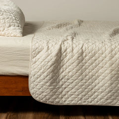 Silk Velvet Quilted Coverlet from Bella Notte Linens in their new color, Crema.