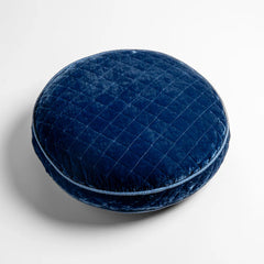 Silk Velvet Quilted Round Pillow from Bella Notte Linens in the color Tahoe Blue.