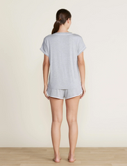 Soft Jersey Piped PJ Set in Heathered Gray from Barefoot Dreams
