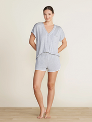 Soft Jersey Piped PJ Set in Heathered Gray from Barefoot Dreams