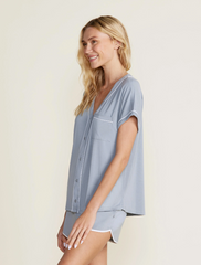 Soft Jersey Piped PJ Set in Moonbeam from Barefoot Dreams