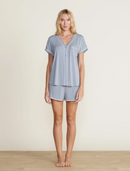 Soft Jersey Piped PJ Set in Moonbeam from Barefoot Dreams