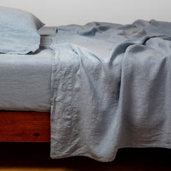 Linen Fitted Sheet from Bella Notte Linens in the color Tahoe Blue.