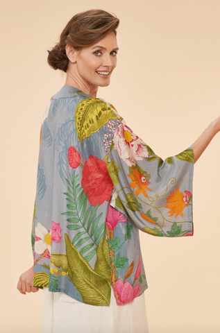 Tropical Flora and Fauna Kimono Jacket - Lavender