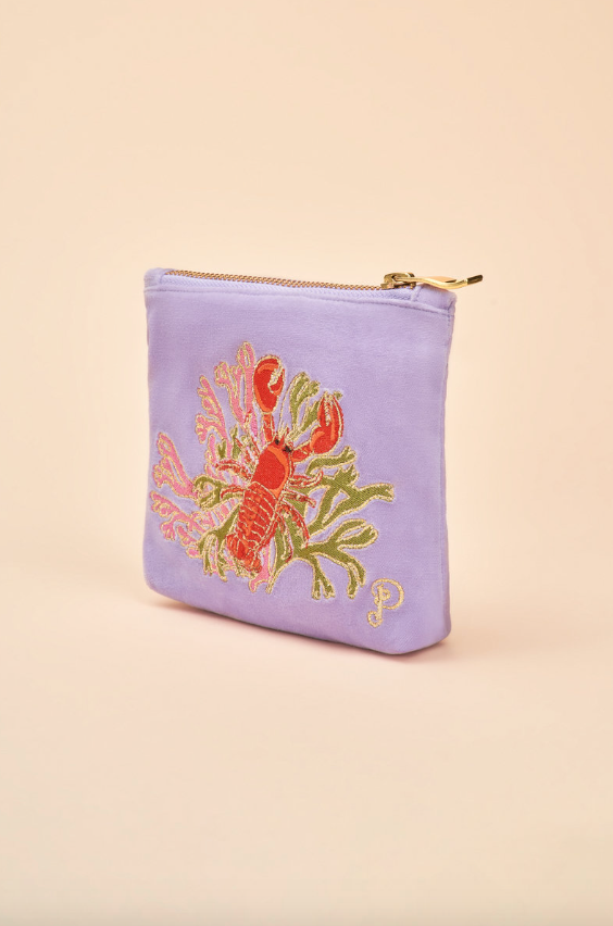 Velvet Embroidered Mini Pouch Lobster Buddies in Lavender from Powder