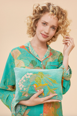 Velvet Embroidered Zip Pouch Hummingbird in Aqua from Powder