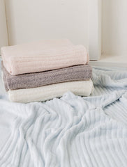CozyChic Lite Ribbed Baby/Child Blanket in the colors Blue, Pink, Pewter, and Pearl from Barefoot Dreams
