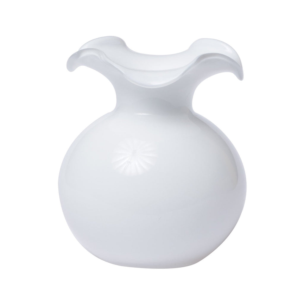 Hibiscus Glass White Fluted Vase - Small