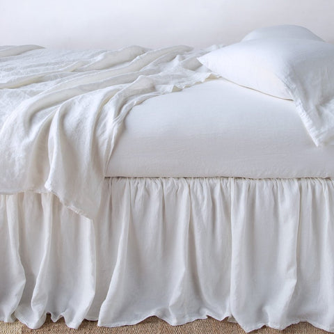 Linen Bed Skirt - White - King