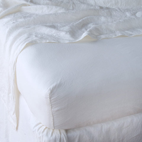 Linen Fitted Sheet - White - King