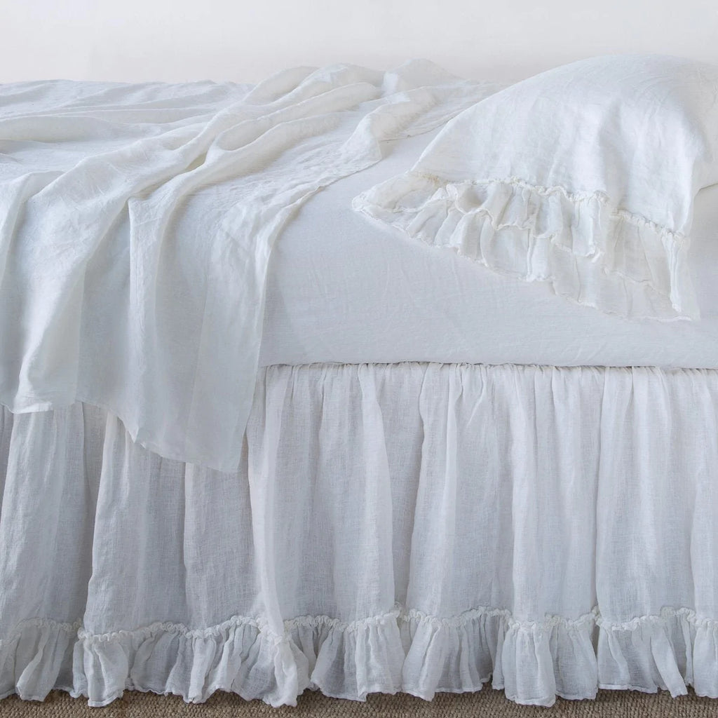 Linen Whisper Queen Bed Skirt in White from Bella Notte Linens