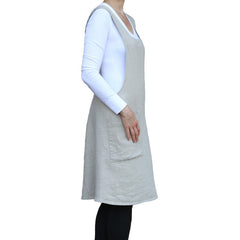 Natural Color Linen Apron A Line with a Cross Back and Two Pockets from Linen Casa