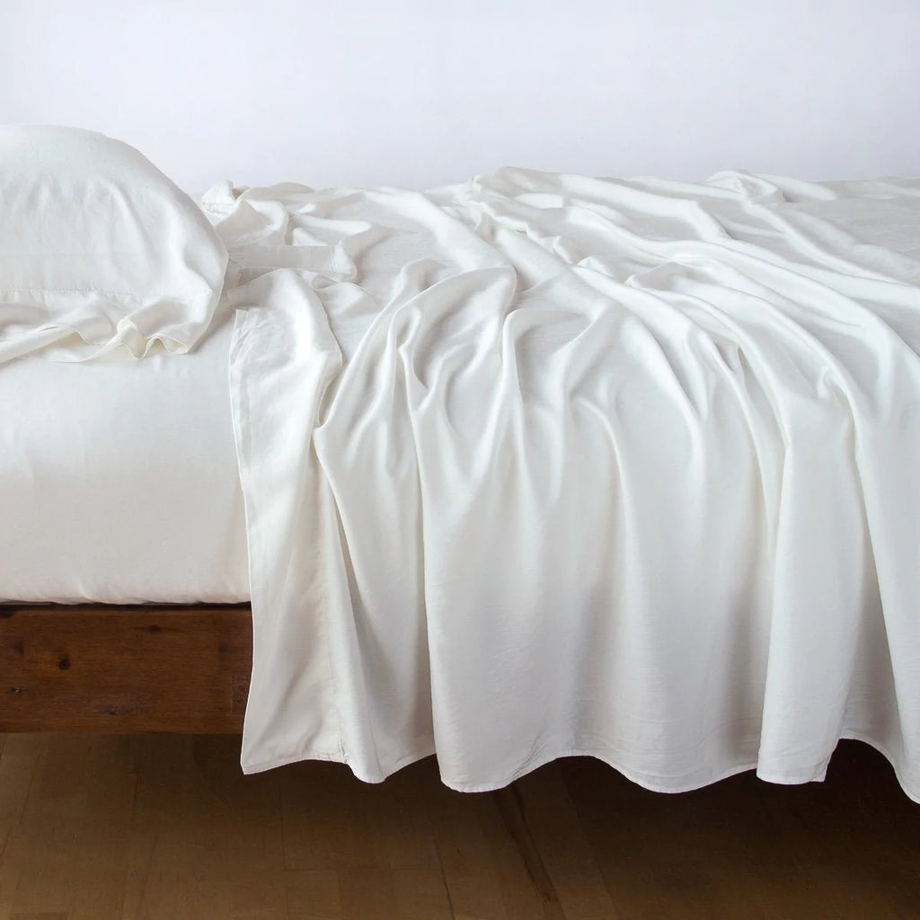 Madera Luxe Twin Flat Sheet in Winter White from Bella Notte Linens