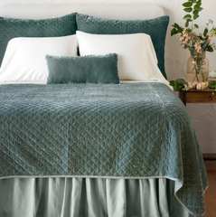 Queen Silk Velvet Quilted Coverlet in Eucalyptus from Bella Notte Linens