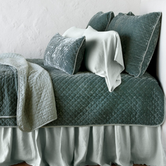 Queen Silk Velvet Quilted Coverlet in Eucalyptus from Bella Notte Linens