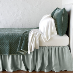 Queen Silk Velvet Quilted Coverlet in Eucalyptus from Bella Notte Linens