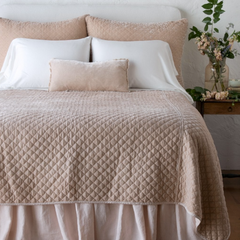 Queen Silk Velvet Quilted Coverlet in Pearl from Bella Notte Linens