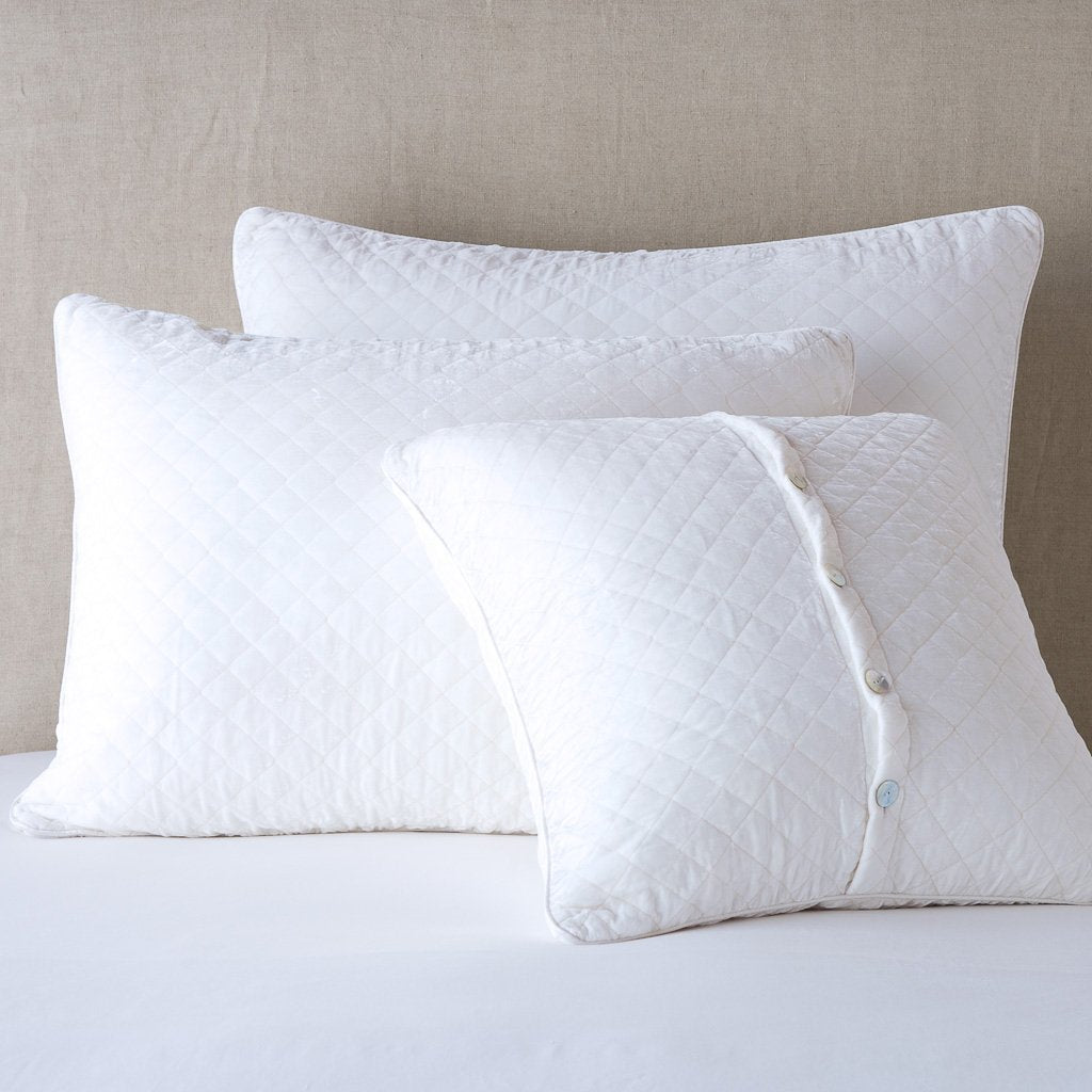 Silk Velvet Quilted Euro Sham in White from Bella Notte Linens